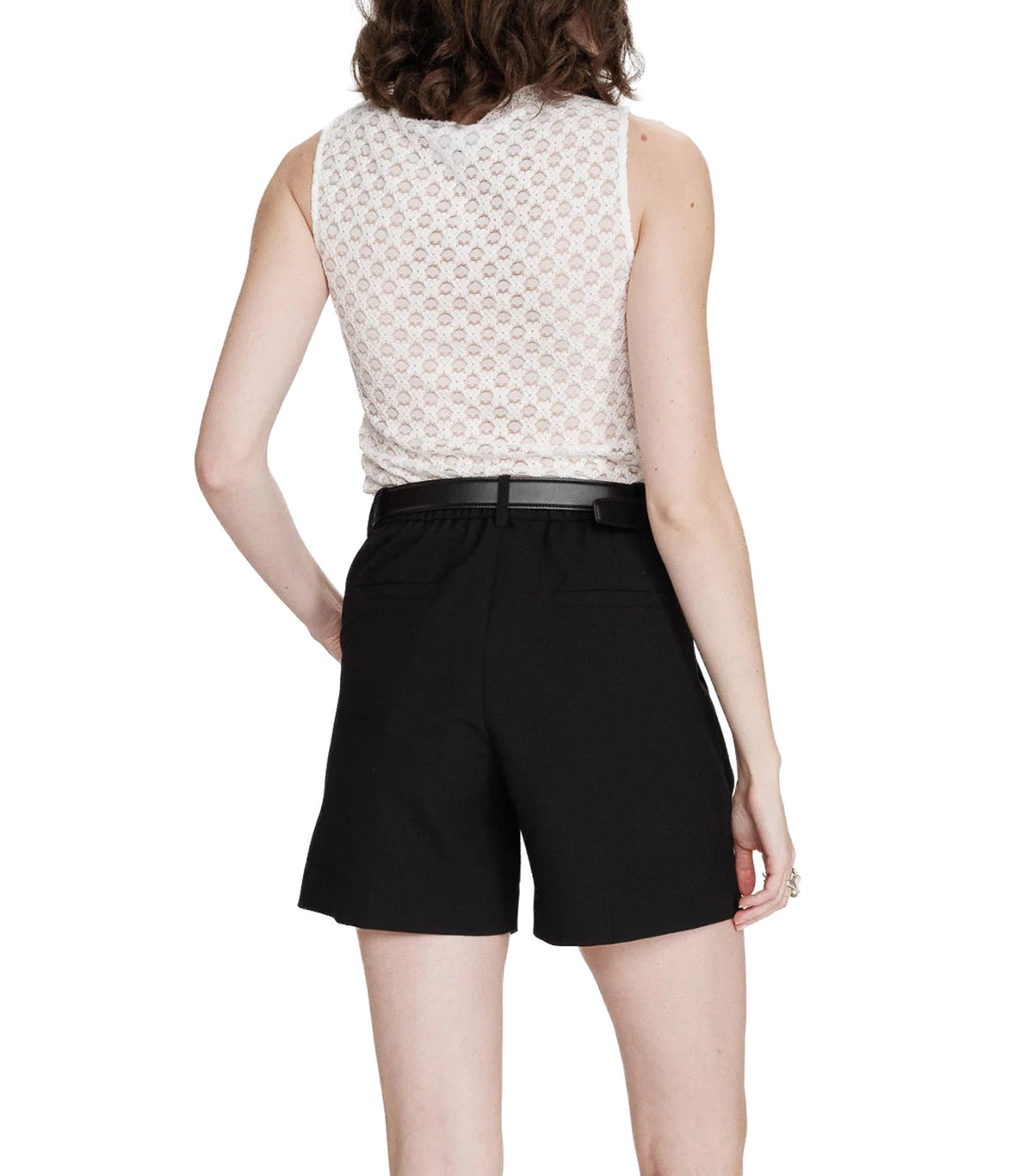 Vintie Fitted Sleeveless Lace Crew-Neck Top Ivory