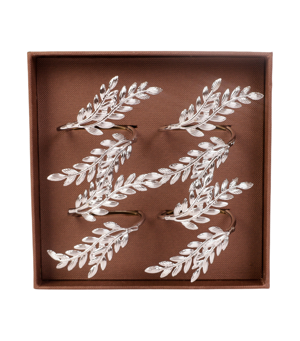 Leaf Set of 4 Napkin Rings Square Silver