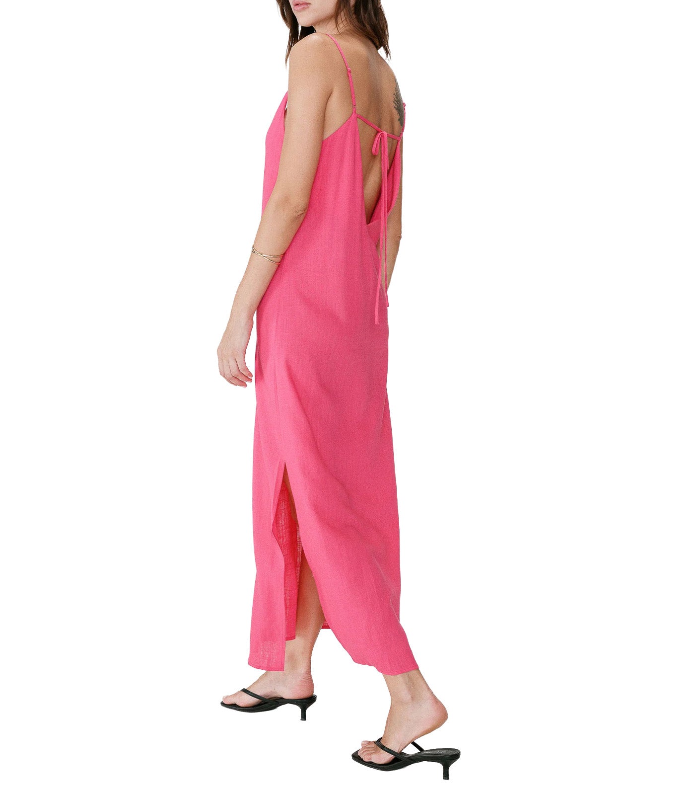 Wendra V-Neck Linen Maxi Dress Fuchsia