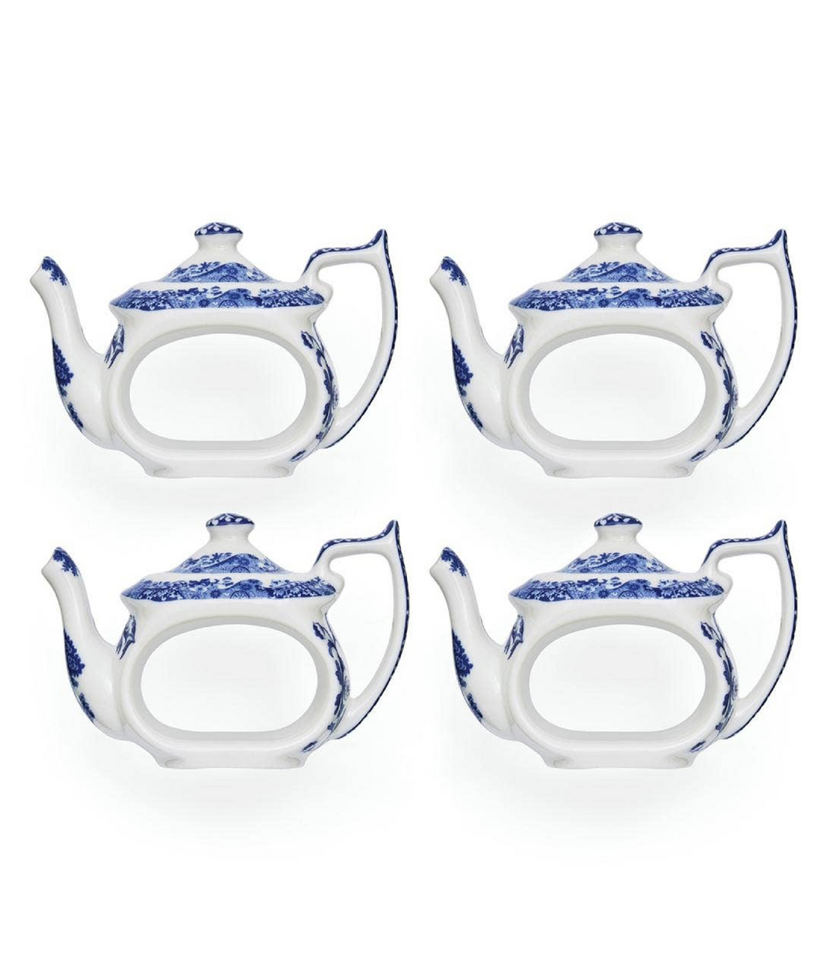 Blue Italian Teapot Napkin Rings Set of 4