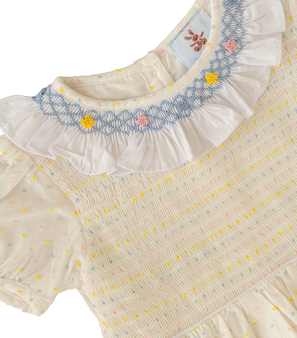 Girls Pastel Petal Smocked Dress Cream