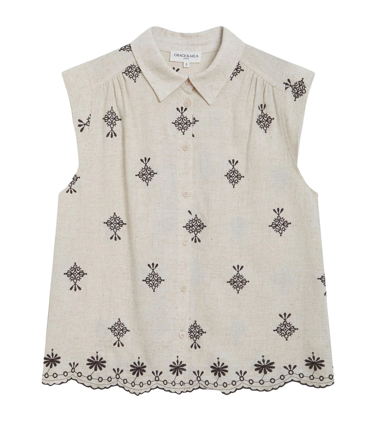 Wisenna Patterned Sleeveless Shirt Chocolate