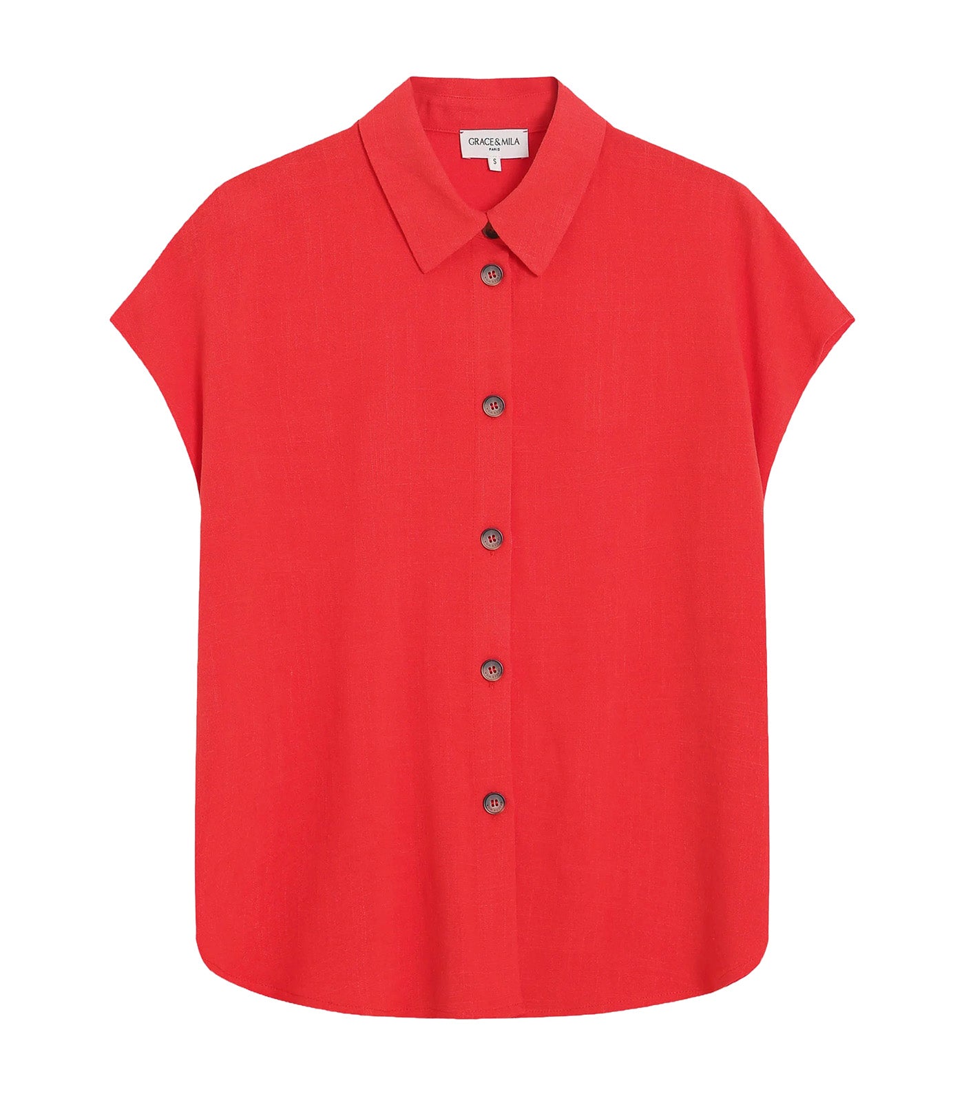 Perez Fluid Short-Sleeved Linen Shirt Blood Red