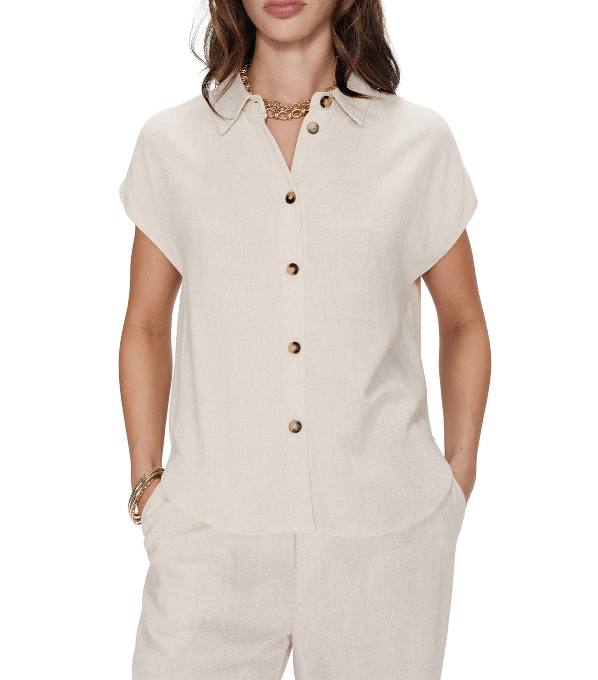 Perez Fluid Short-Sleeved Linen Shirt Sand