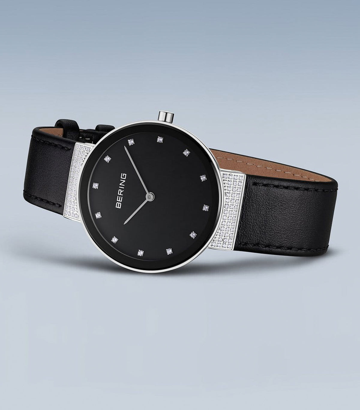 10135-4025 Women's Calfskin Strap Watch Silver/Black