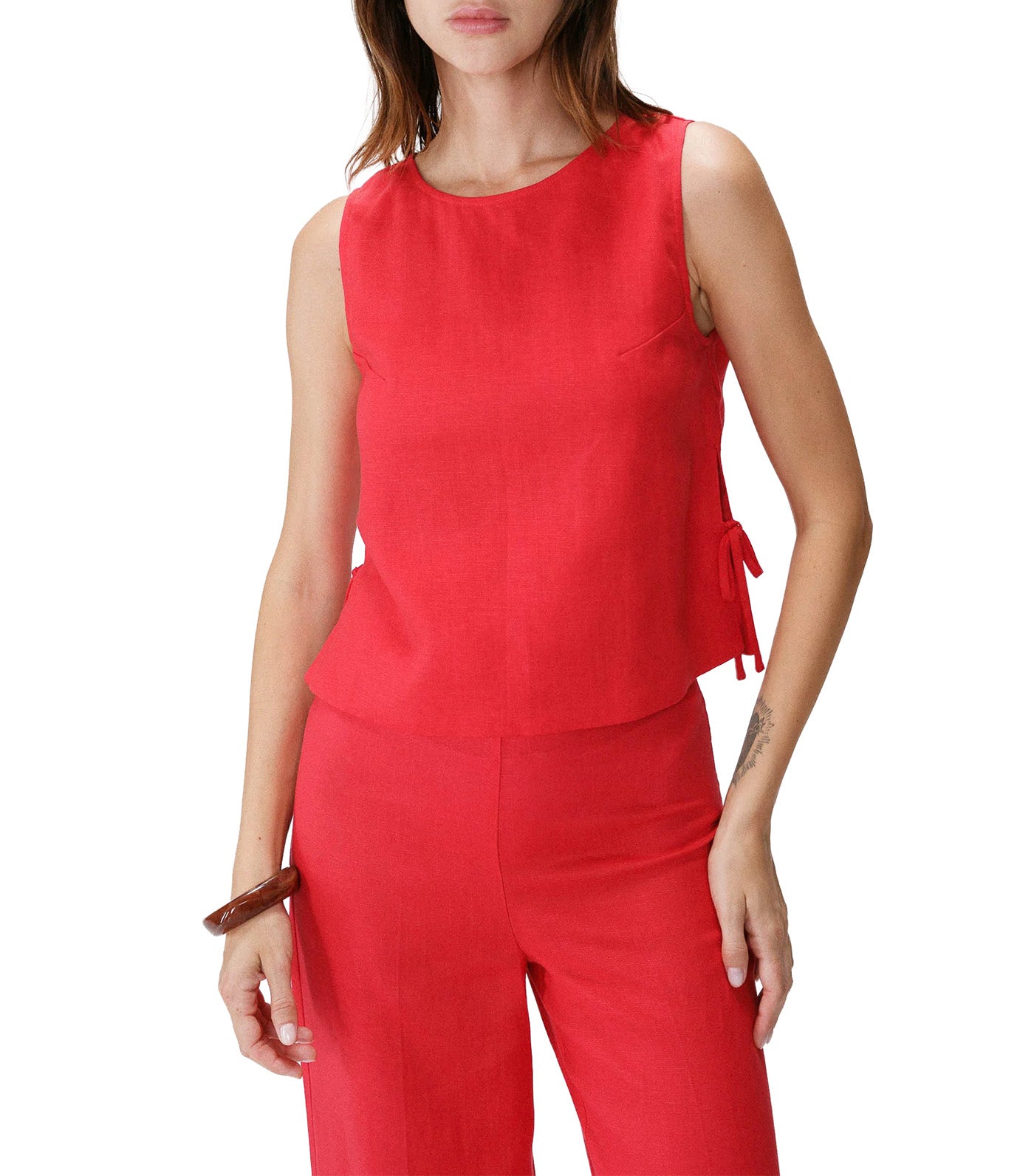 Wesca Straight-Cut Sleeveless Tie-Front Top Red