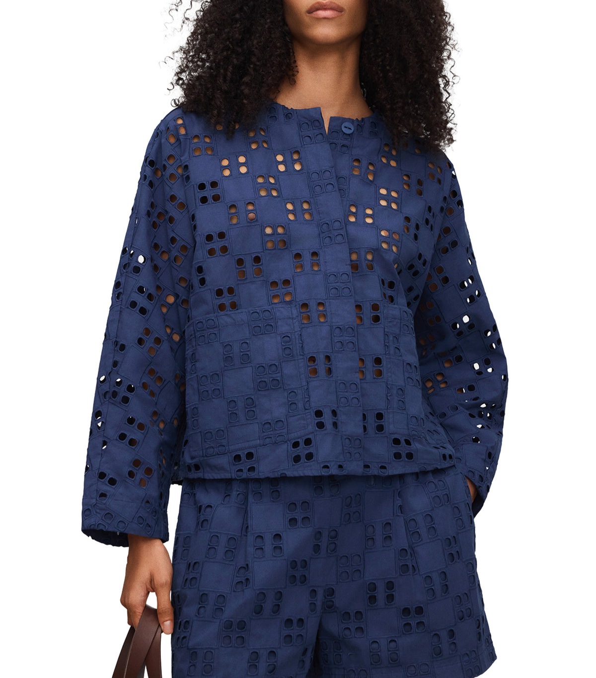 Poplin Jacket With English Embroidery Blue 