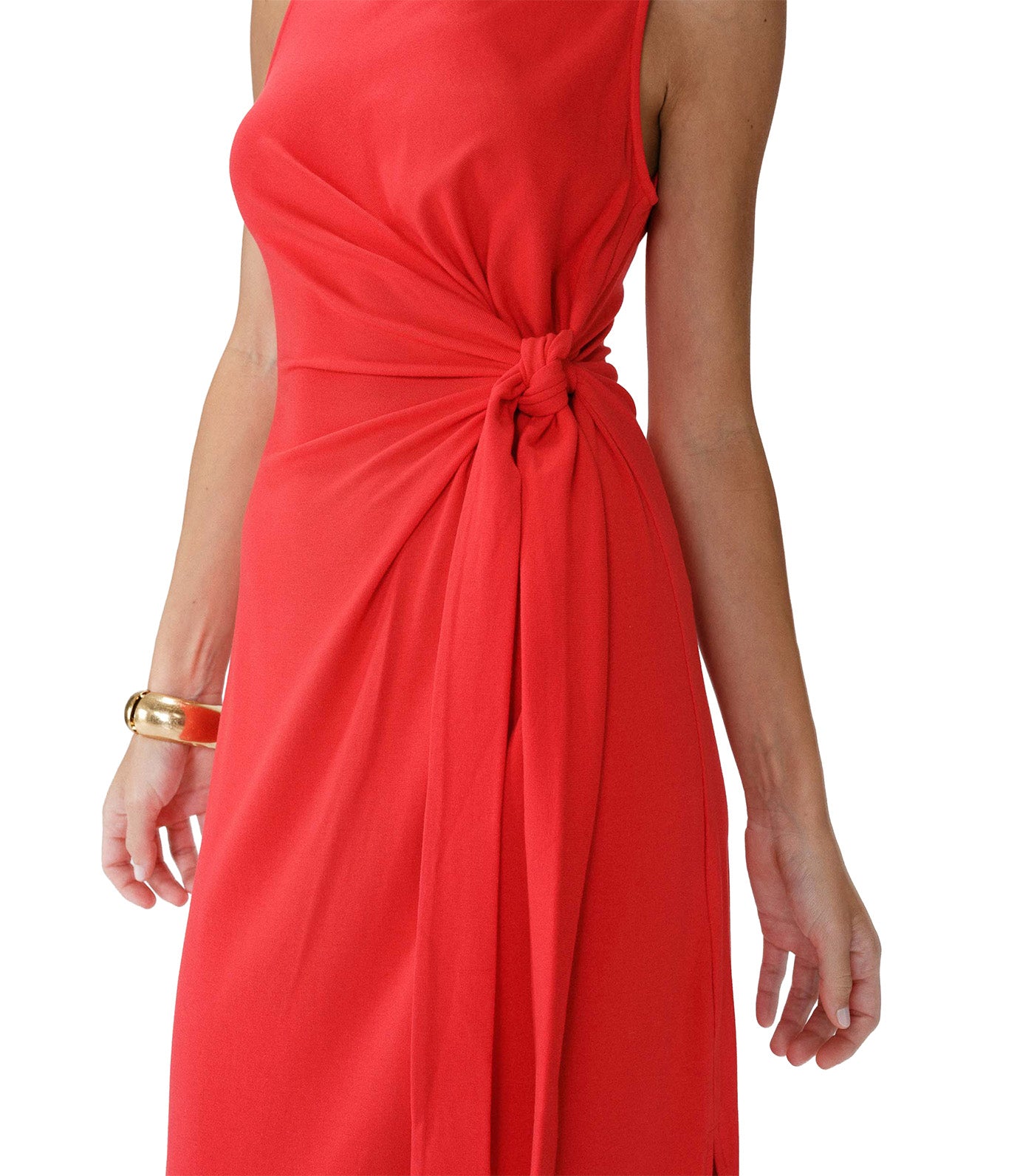 Wyla Draped Long Dress with Tie Waist Red