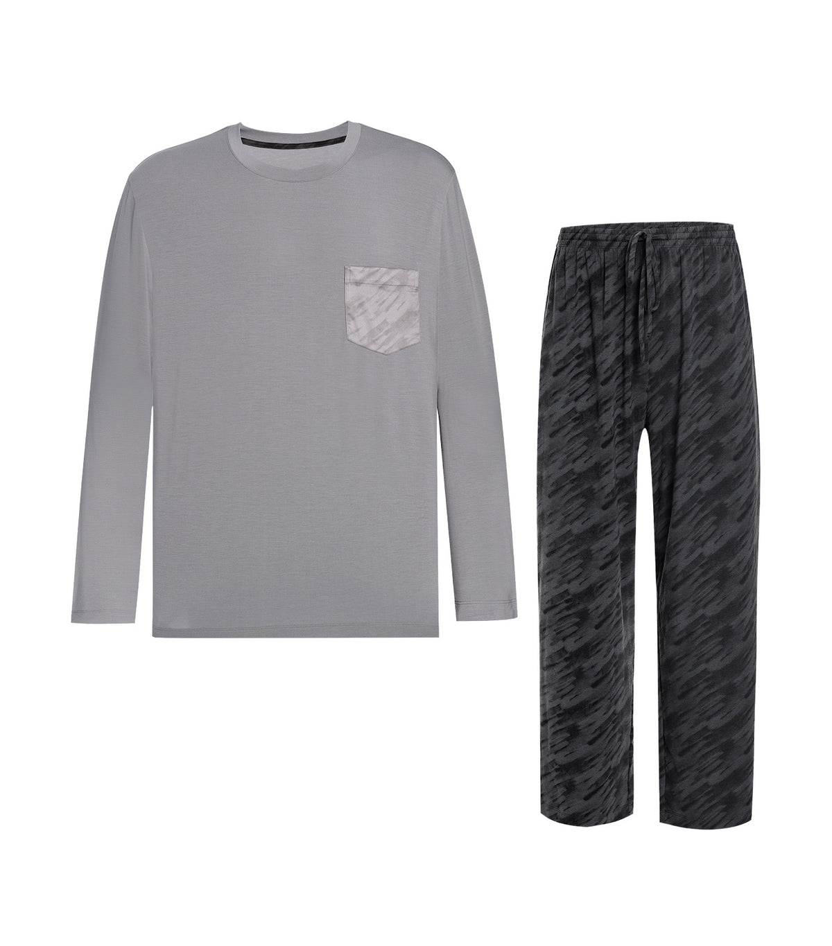 Men's Cooling Modal Crewneck Long-Sleeve + Long Pants Lounge Set Gray