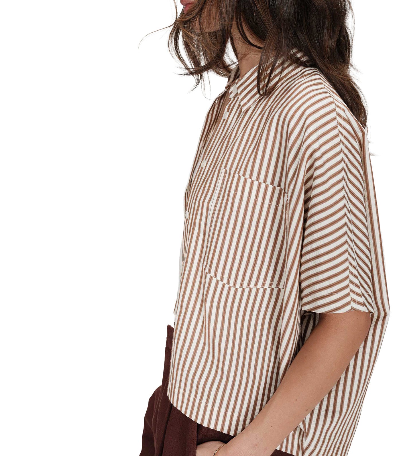 Vercia Loose Short-Sleeved Striped Shirt Mocha