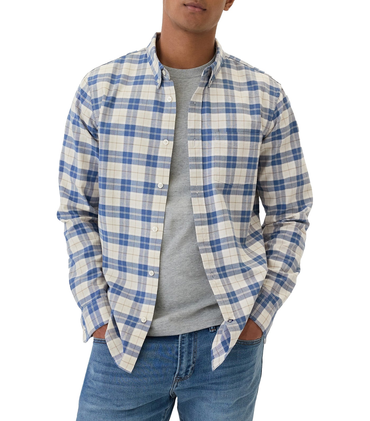 Oxford Shirt in Standard Fit Chino Blue Plaid