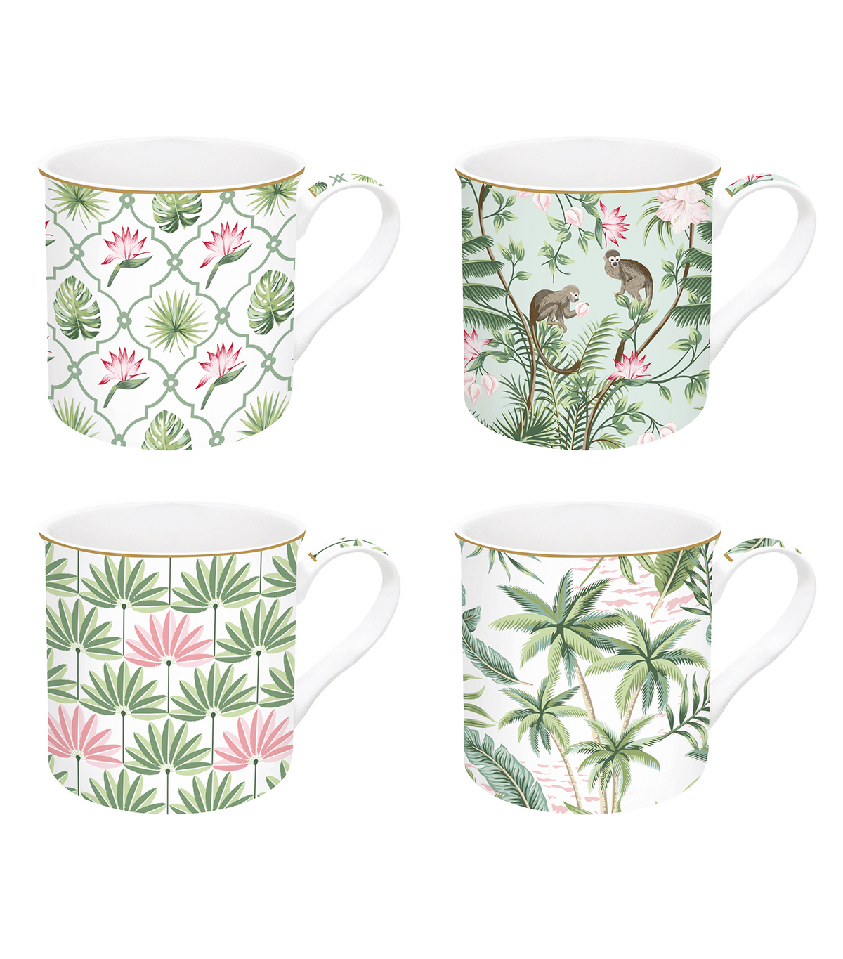 Wild Tropical Porcelain Mugs Set of 4
