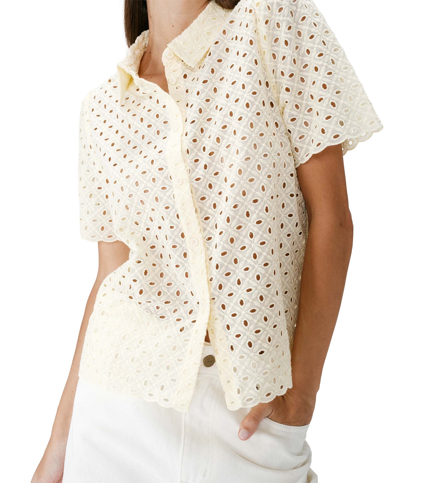 Waverine Lace Shirt with Short Sleeves Yellow