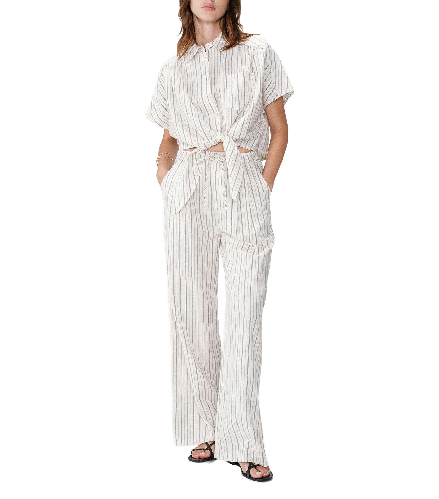 Weston Striped Linen and Tencel Wide-Leg Pants Sable