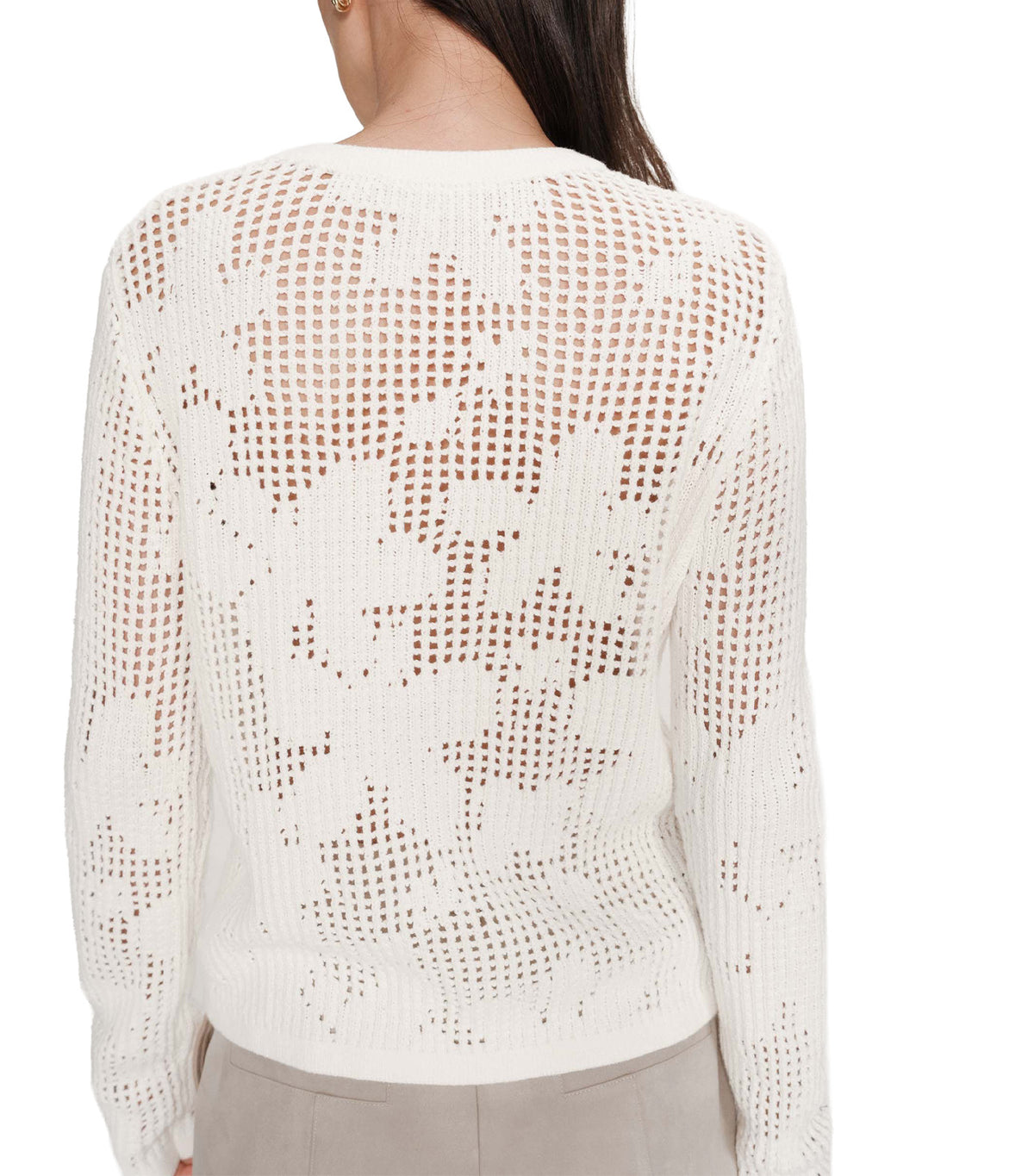 Velasquez Openwork Knit Long-Sleeve Cardigan Ecru
