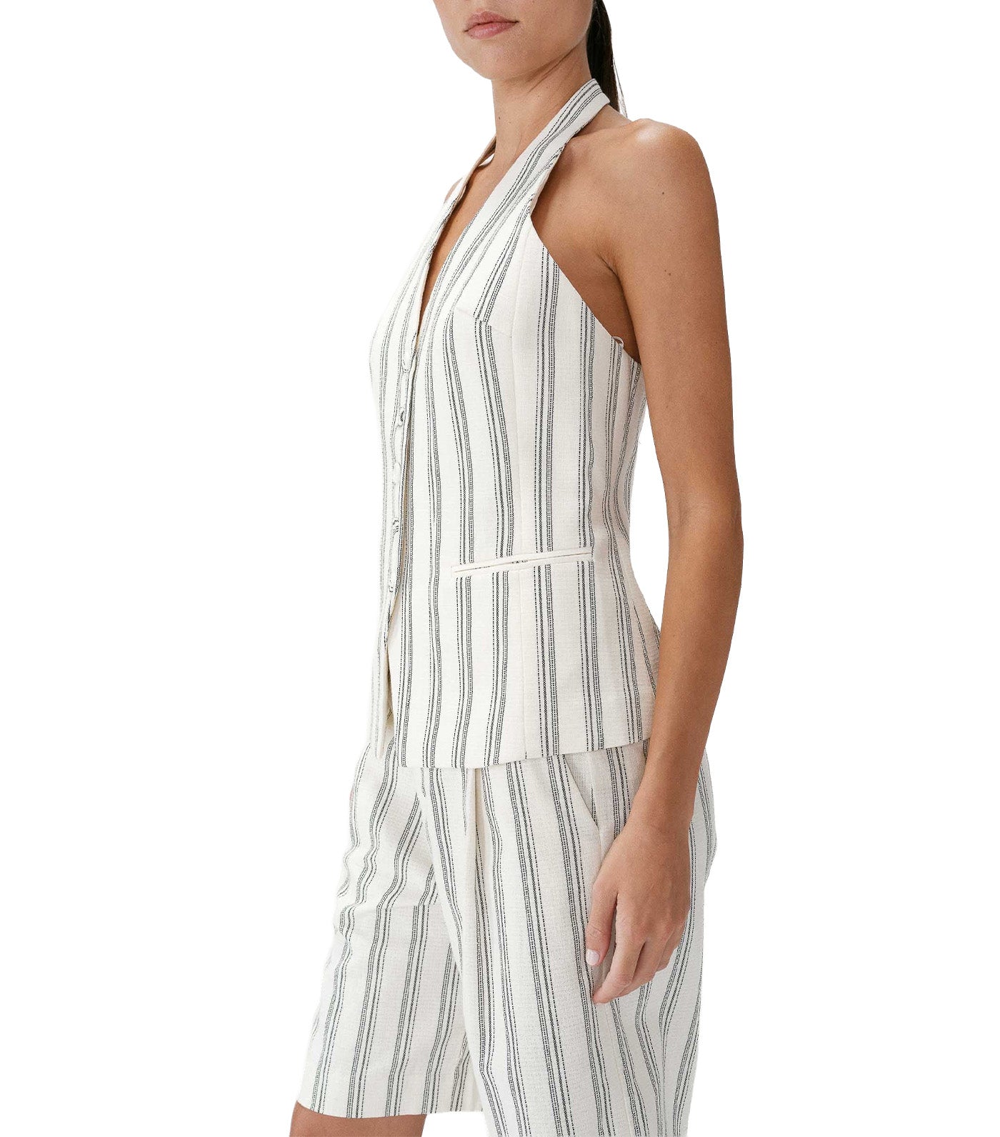 Winika Striped Backless V-Neck Tailored Waistcoat