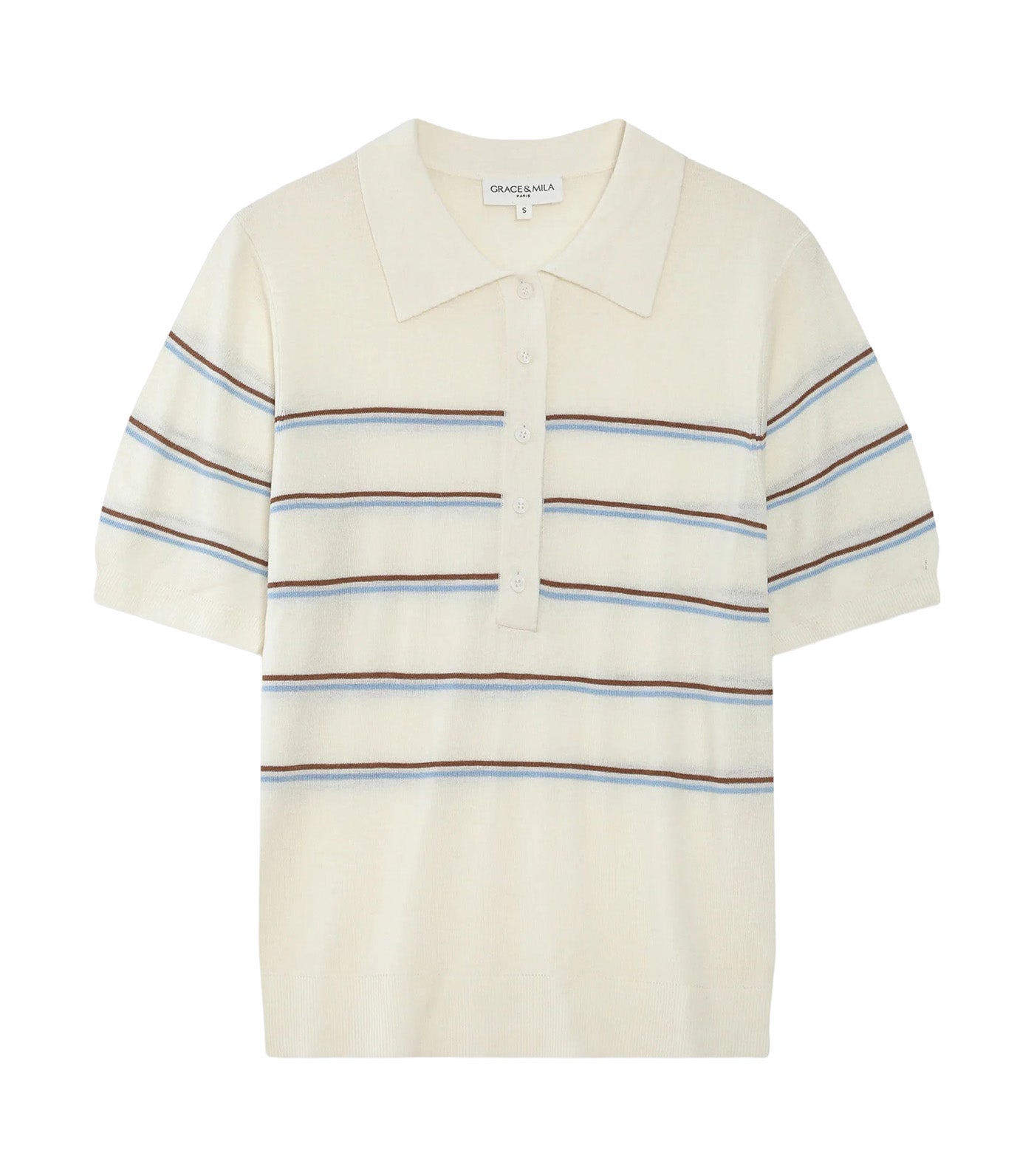 Veracruz Striped Short-Sleeve Polo Ecru