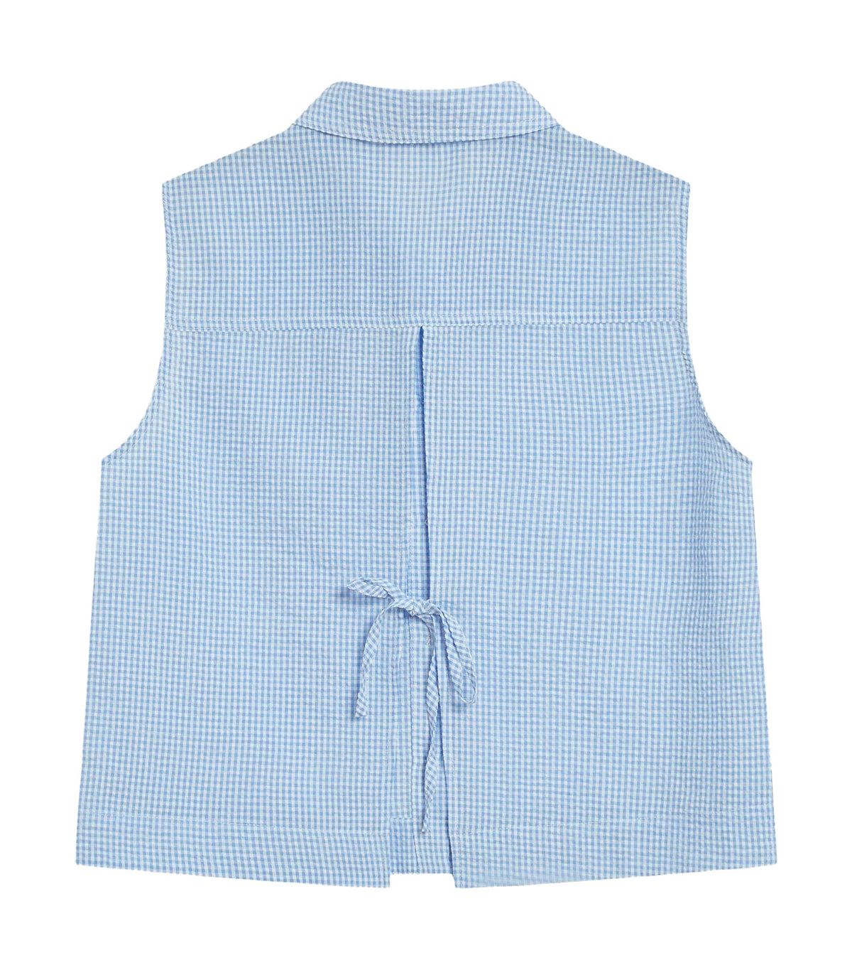 Windell Sleeveless Gingham Cotton Shirt Sky Blue
