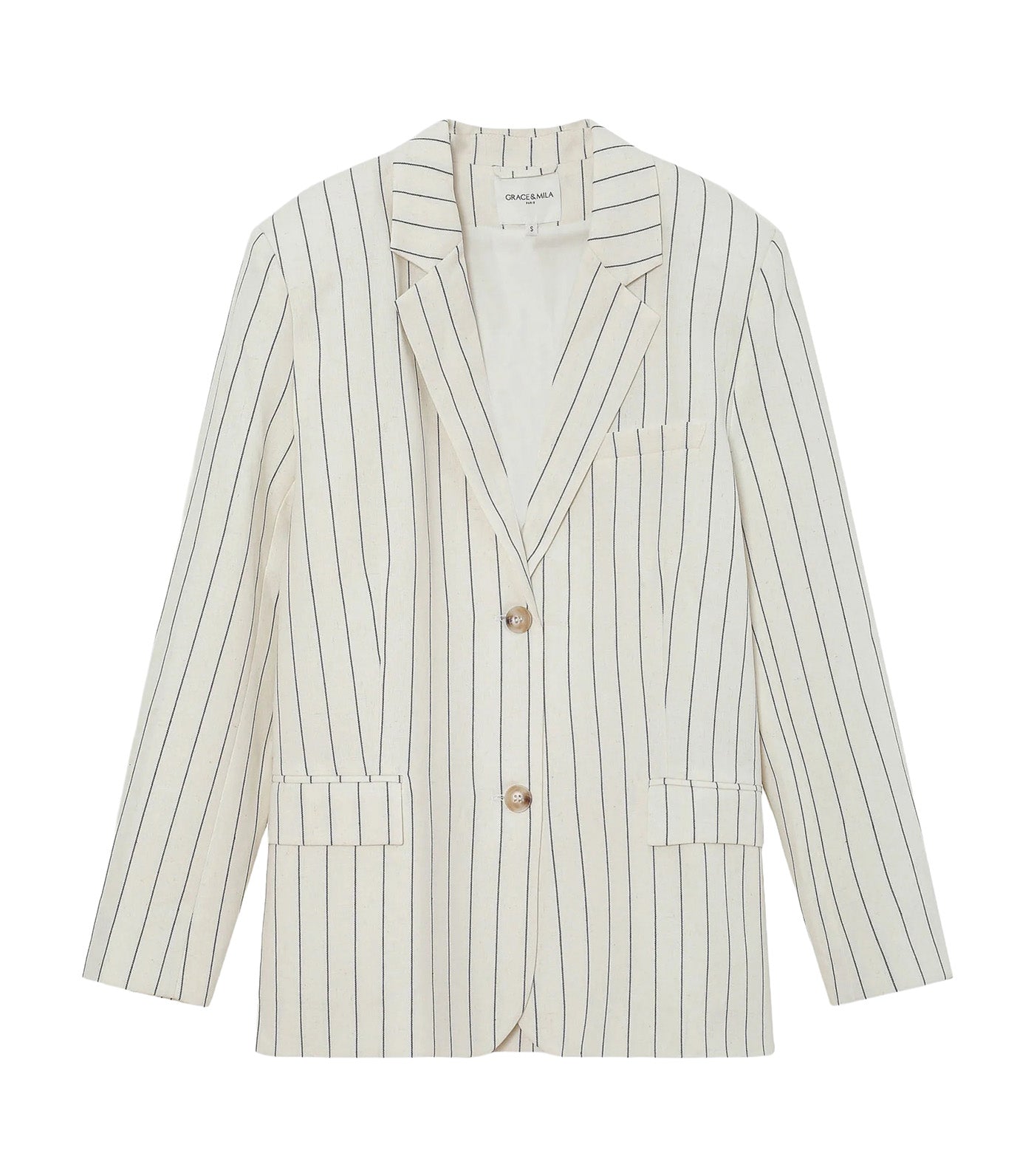 Velvet Striped Straight Blazer White