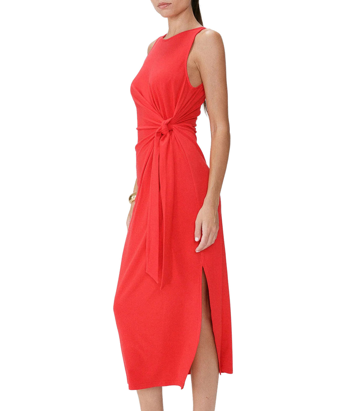 Wyla Draped Long Dress with Tie Waist Red