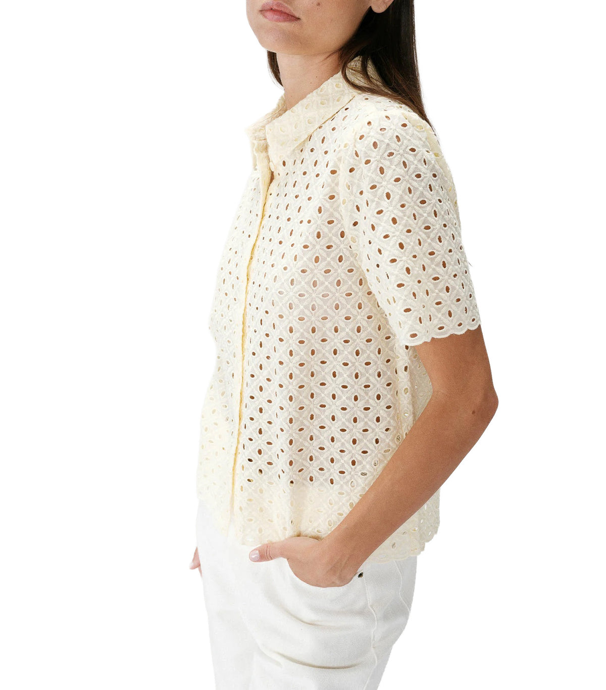 Waverine Lace Shirt with Short Sleeves Yellow