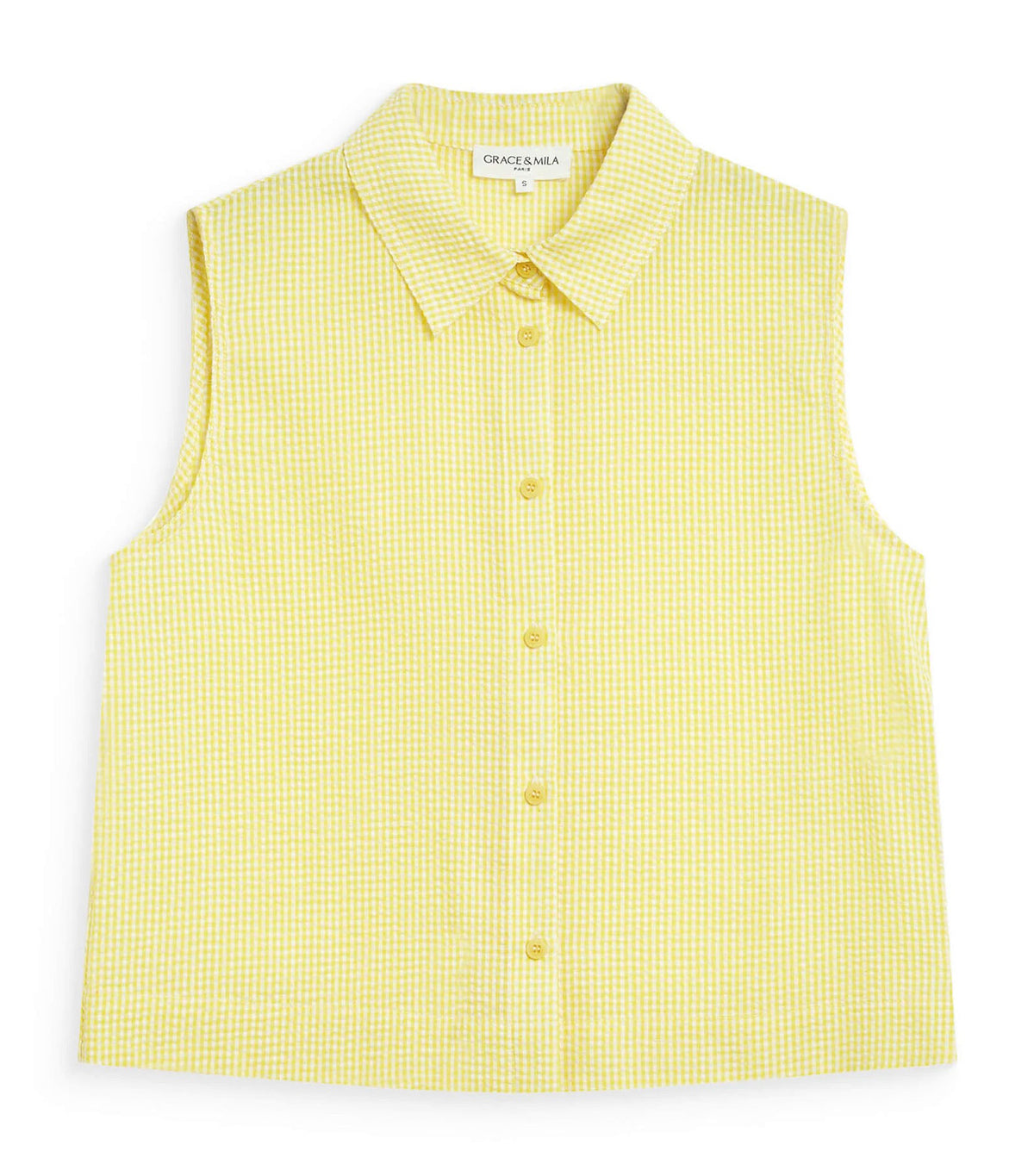 Windell Sleeveless Gingham Cotton Shirt Yellow