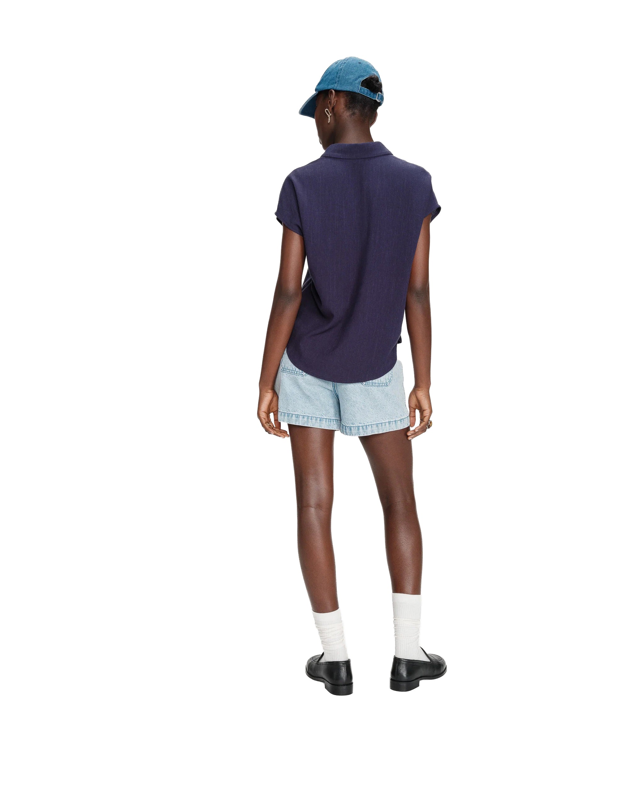 Perez Fluid Short-Sleeved Linen Shirt Navy