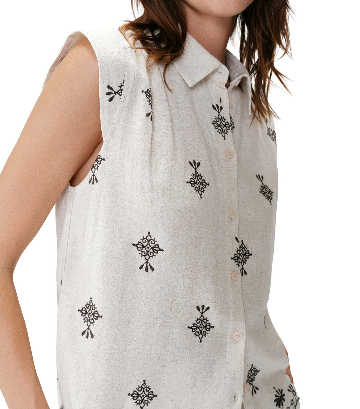 Wisenna Patterned Sleeveless Shirt Chocolate