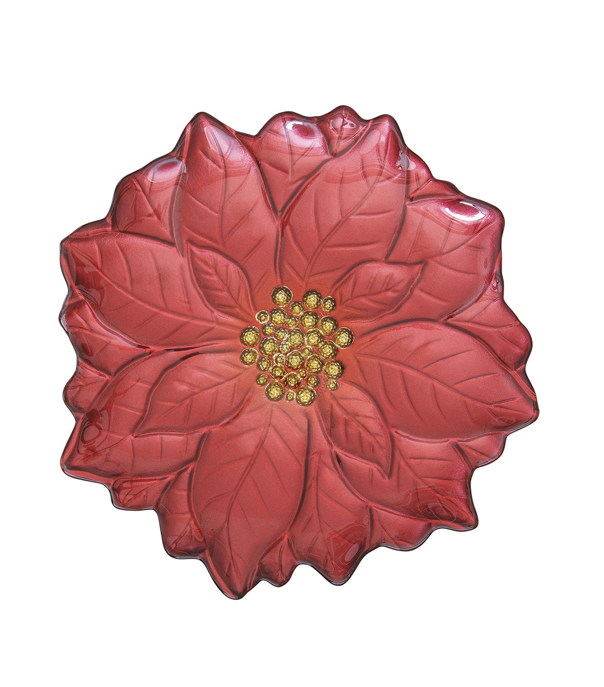 Glass Plate Poinsettia Red