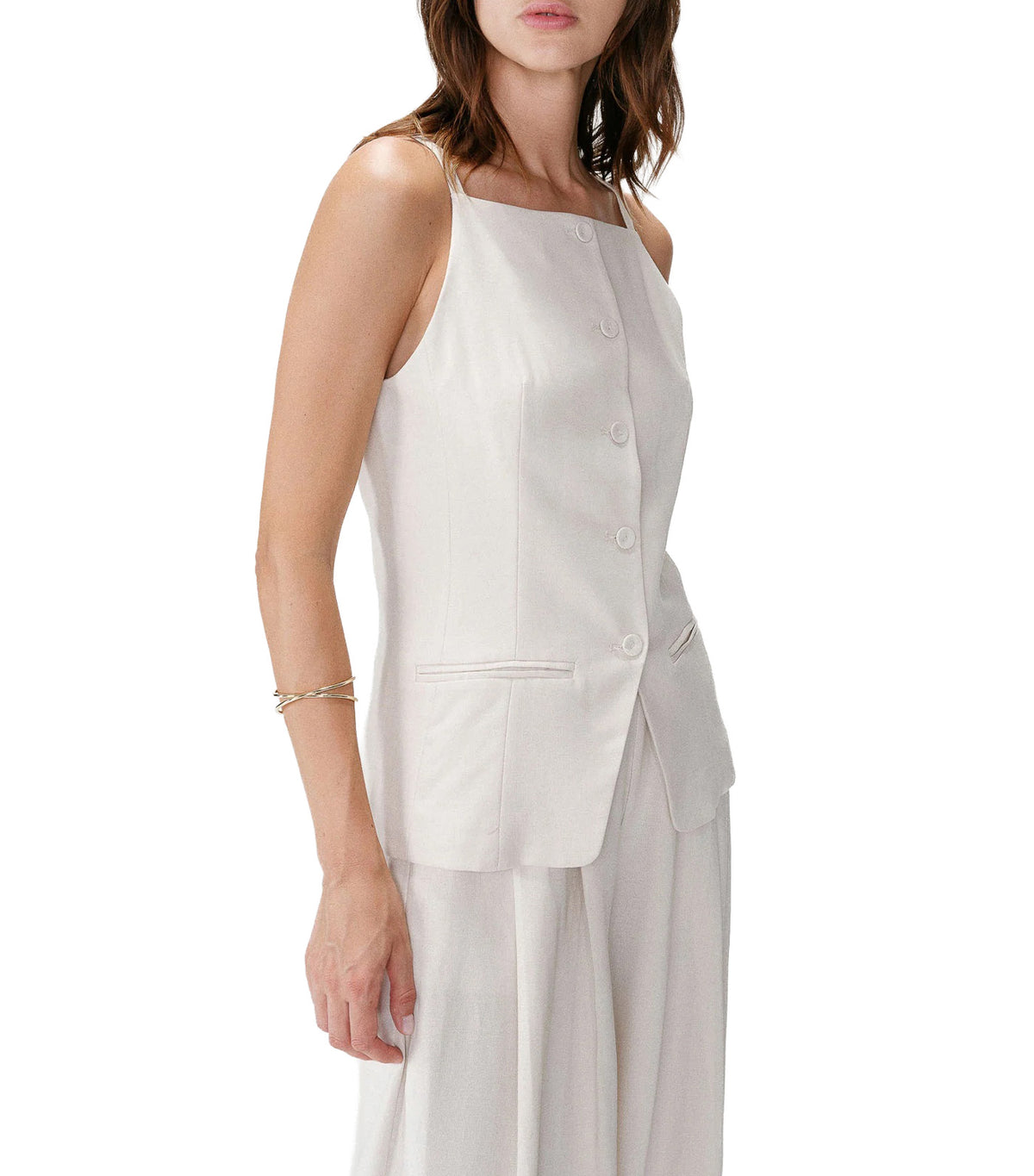 Winston Tencel and Linen Tailored Square-Neck Waistcoat Sand