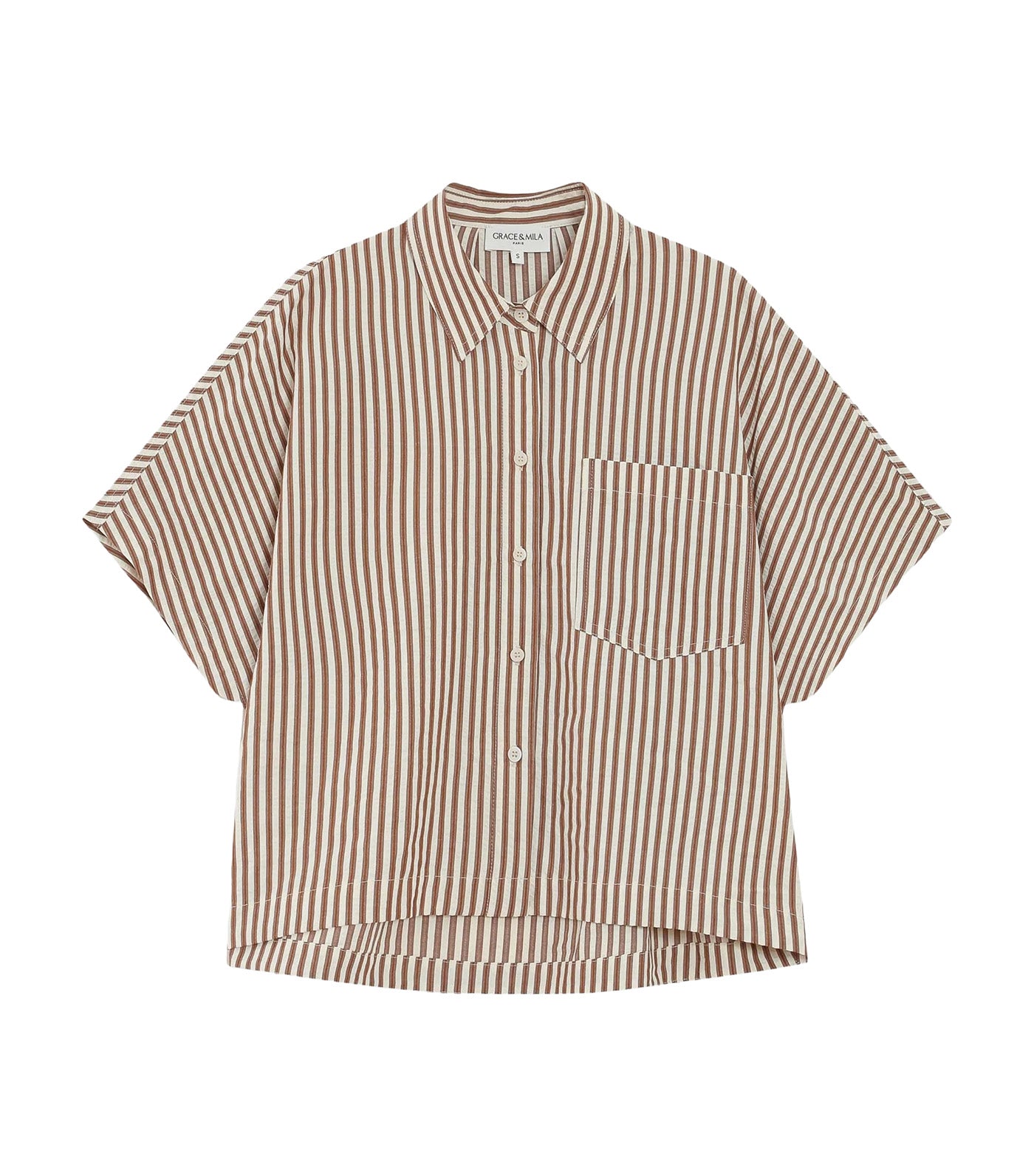 Vercia Loose Short-Sleeved Striped Shirt Mocha
