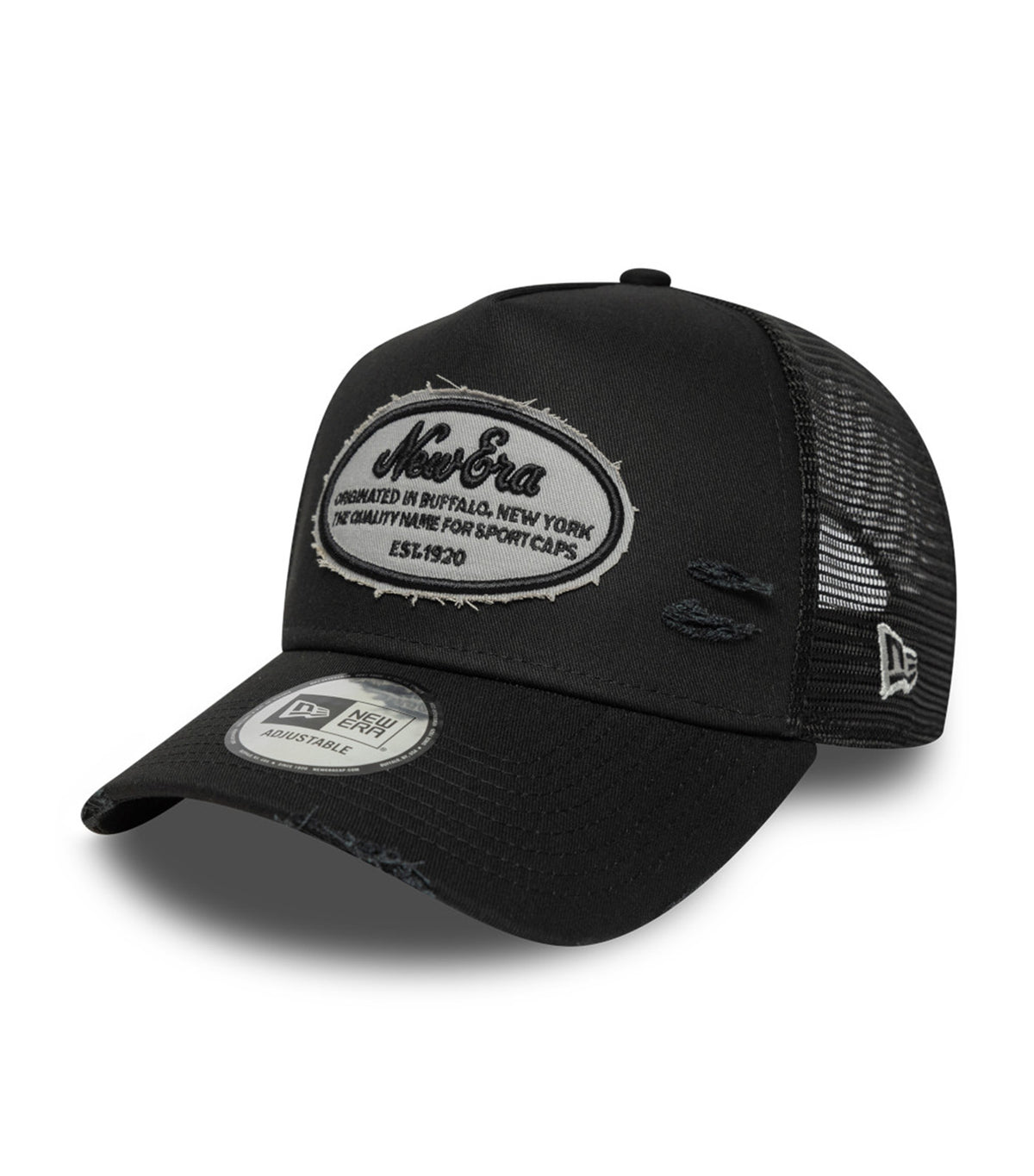 Oval Logo Canvas Distress 9FORTY E-Frame Trucker Snapback Cap Black
