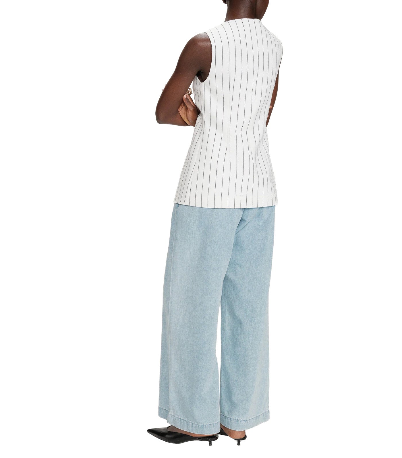 Vic Sleeveless Striped Linen Vest White