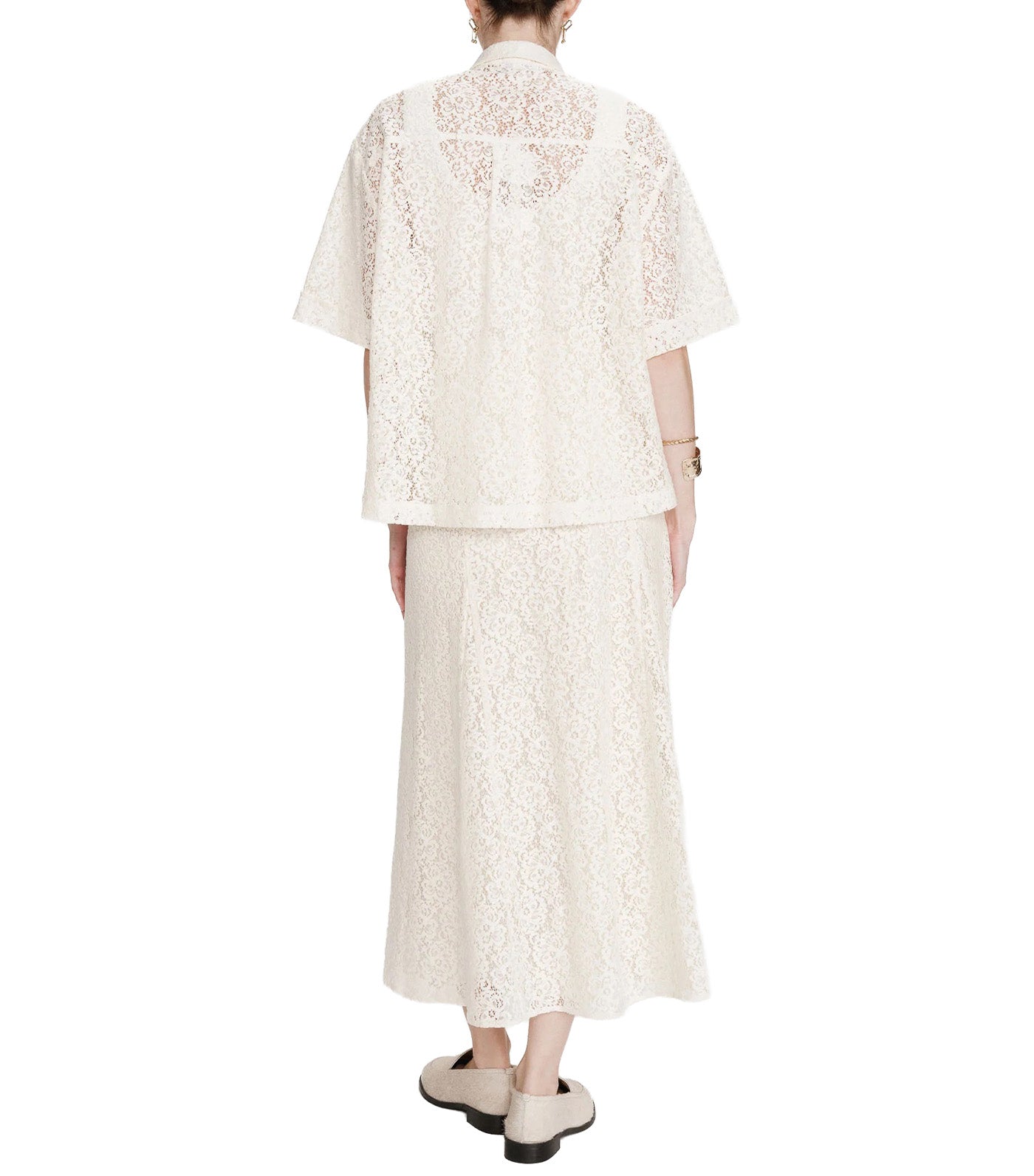Vendel Sheer Three-Quarter-Sleeved Lace Shirt Ecru