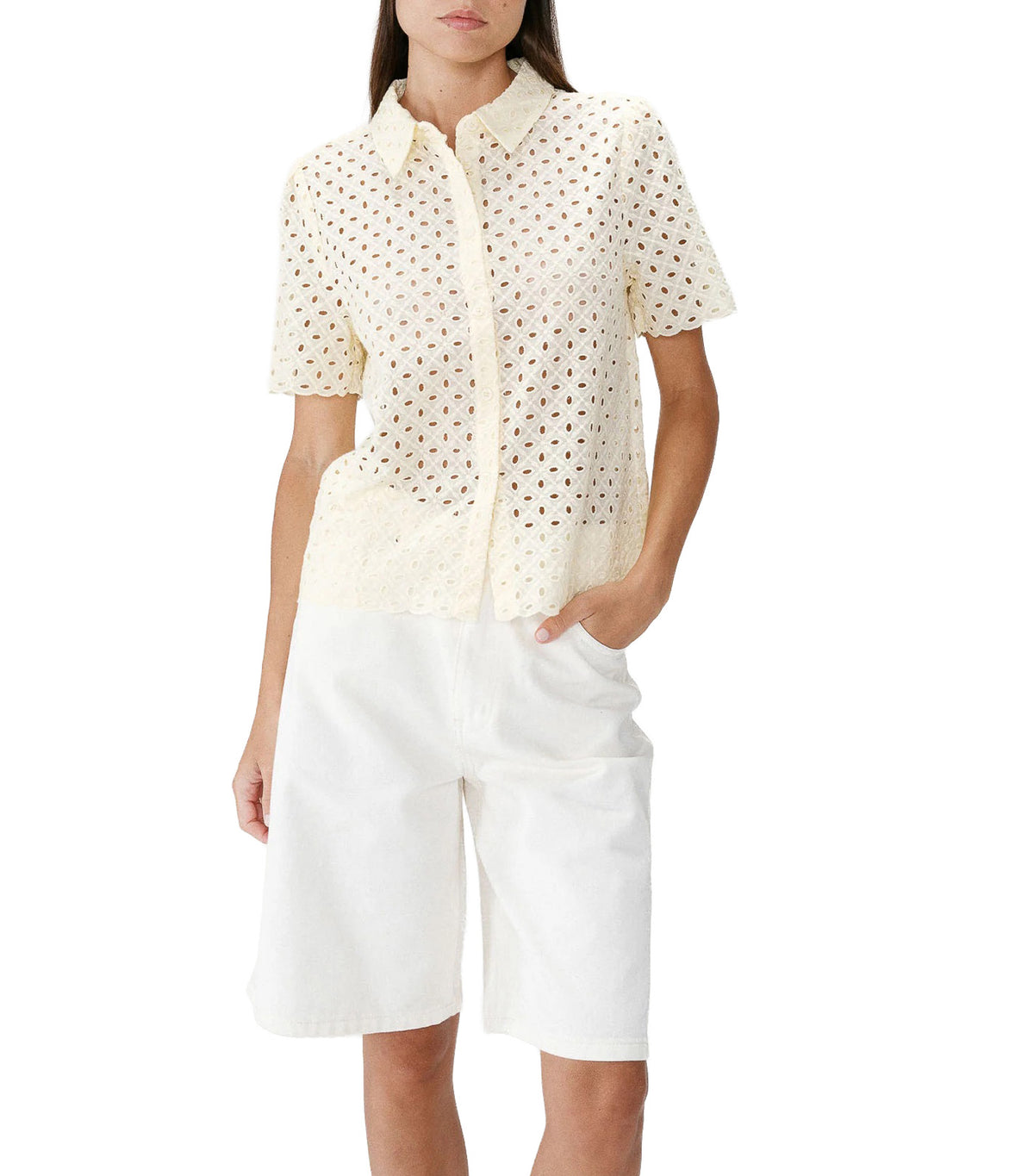 Waverine Lace Shirt with Short Sleeves Yellow