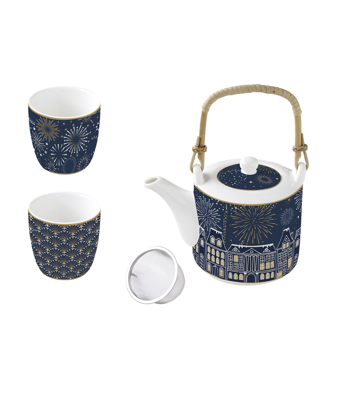 Midnight Porcelain Teapot with Metal Infuser and 2 Cups