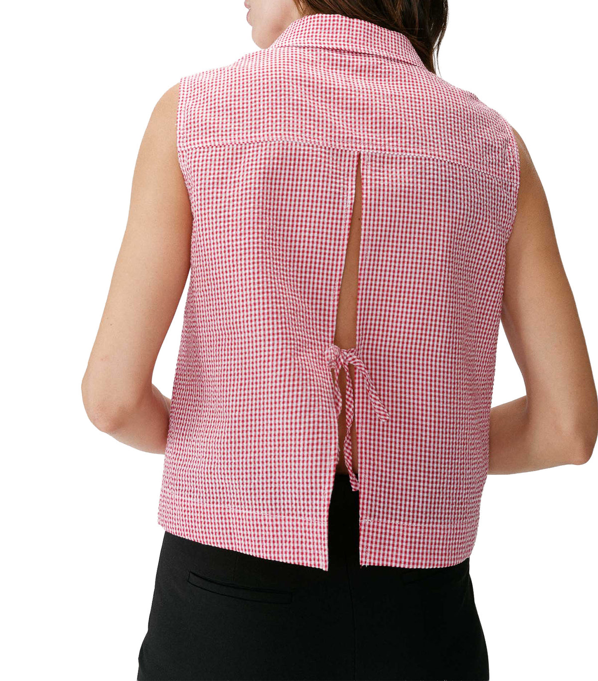 Windell Sleeveless Gingham Cotton Shirt Red