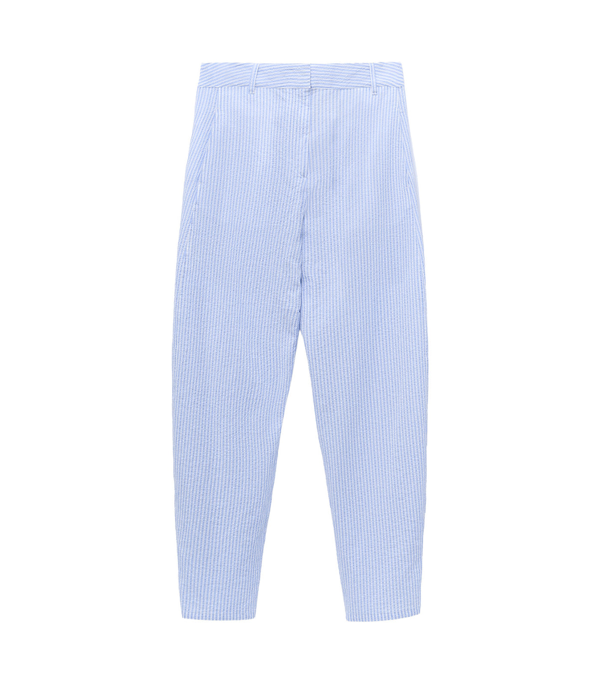 Seersucker Striped Barrel Fit Trousers Blue Stripe