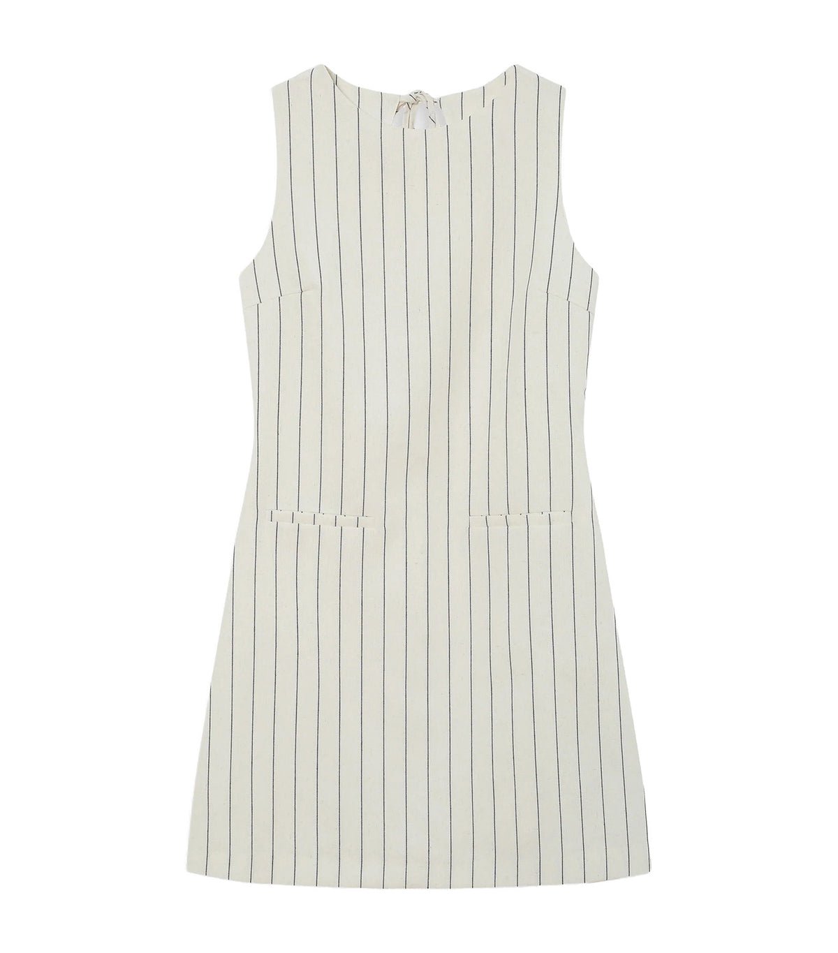 Vea Straight-Cut Short Striped Linen Dress White