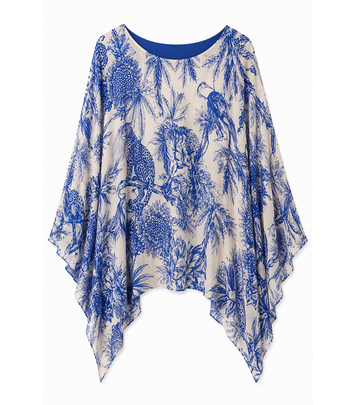 Tropical Print Overlay Blouse Blue