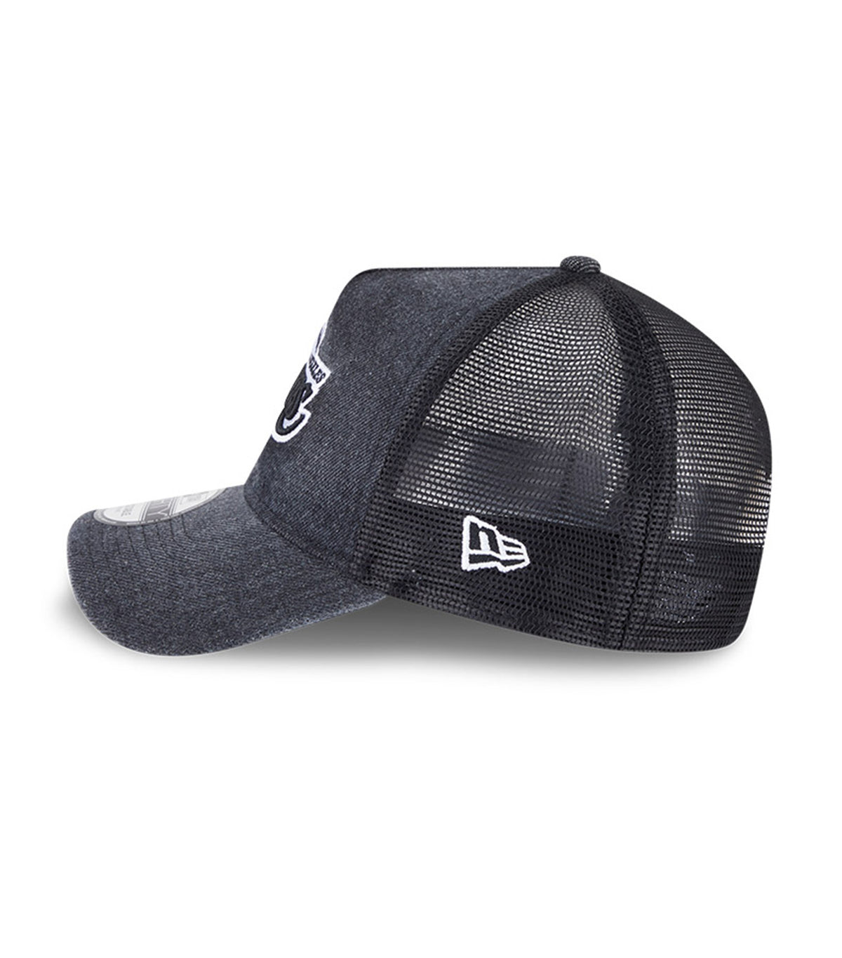 Los Angeles Lakers Washed Denim Q126 9FORTY A-Frame Trucker Adjustable Cap Black