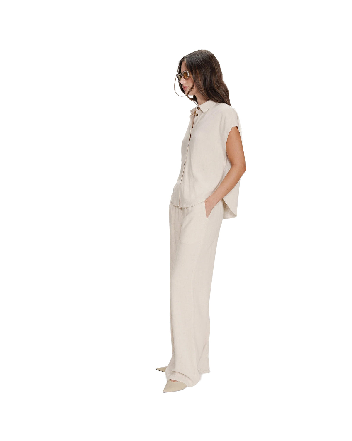 Perez Fluid Short-Sleeved Linen Shirt Sand