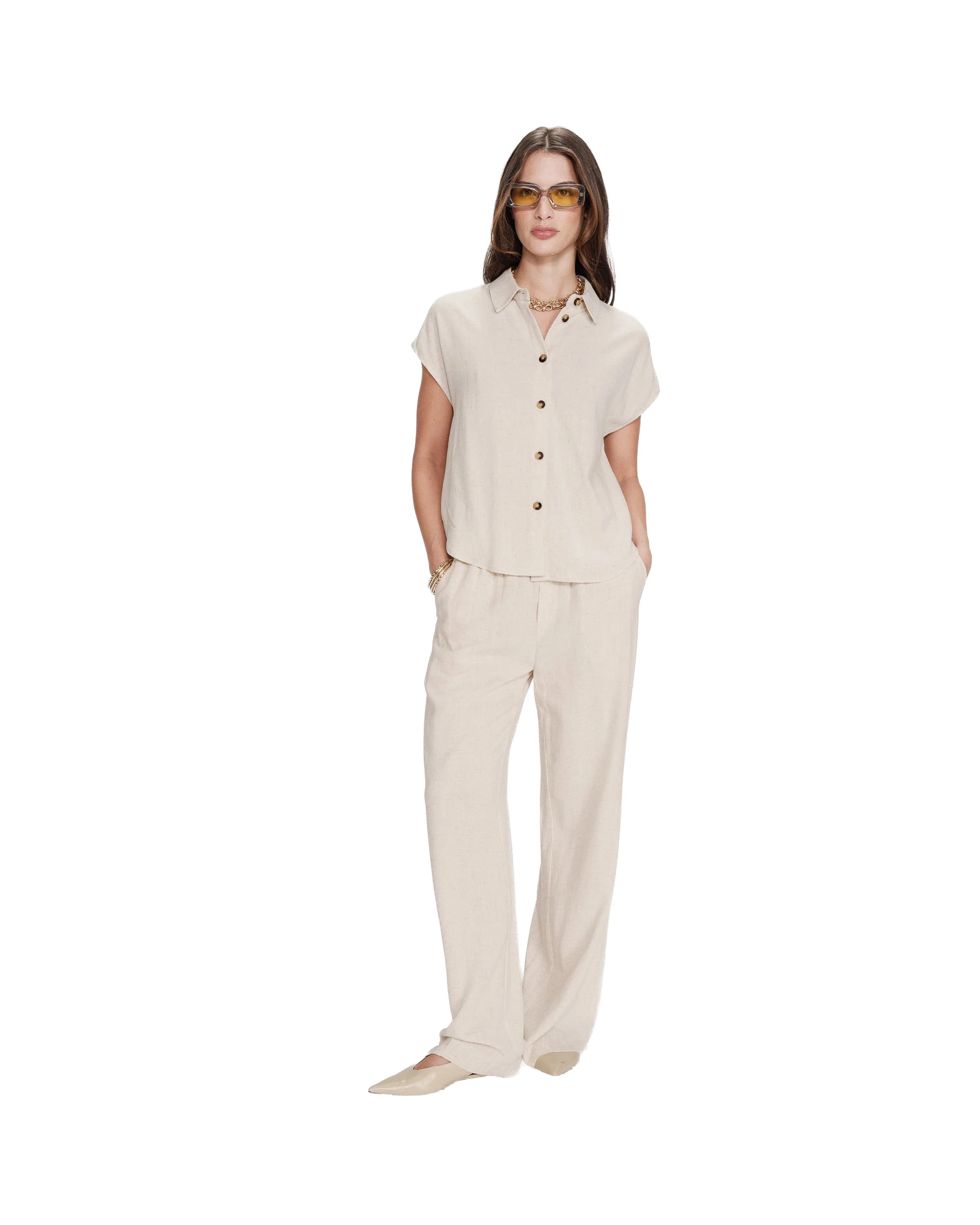 Perez Fluid Short-Sleeved Linen Shirt Sand