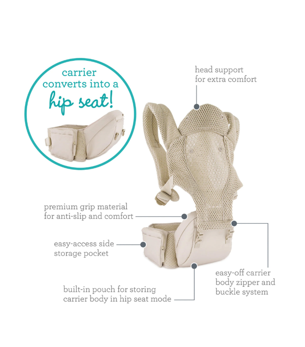 Hip Rider Airy 5-in-1 Hip Seat Carrier Beige
