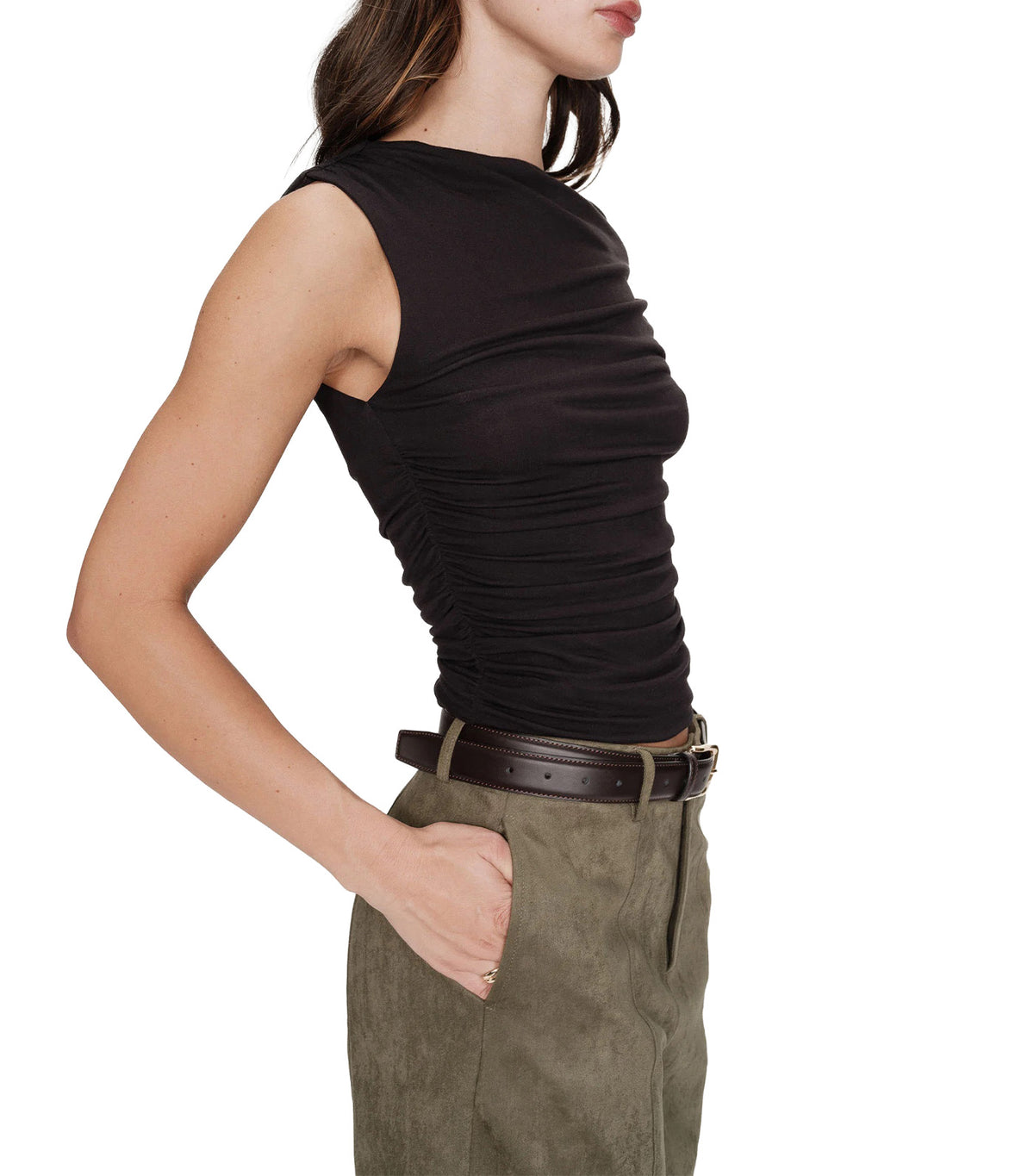 Vodia Fitted Asymmetric Draped Top Black