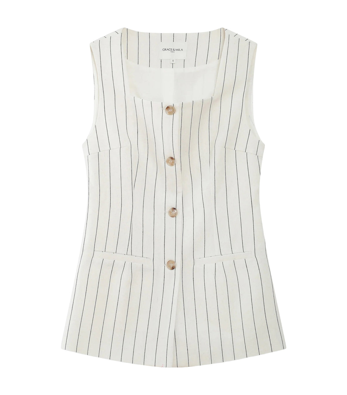 Vic Sleeveless Striped Linen Vest White