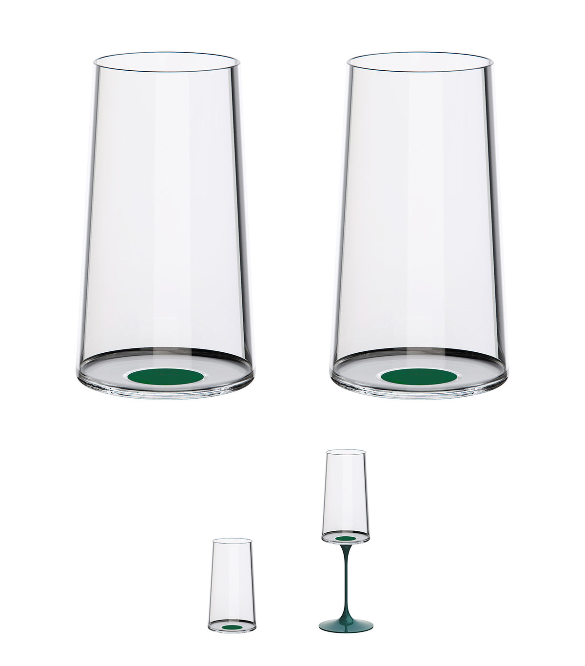 SplitGlass - Highball Glass - Flute - Set of 2 Glasses Green