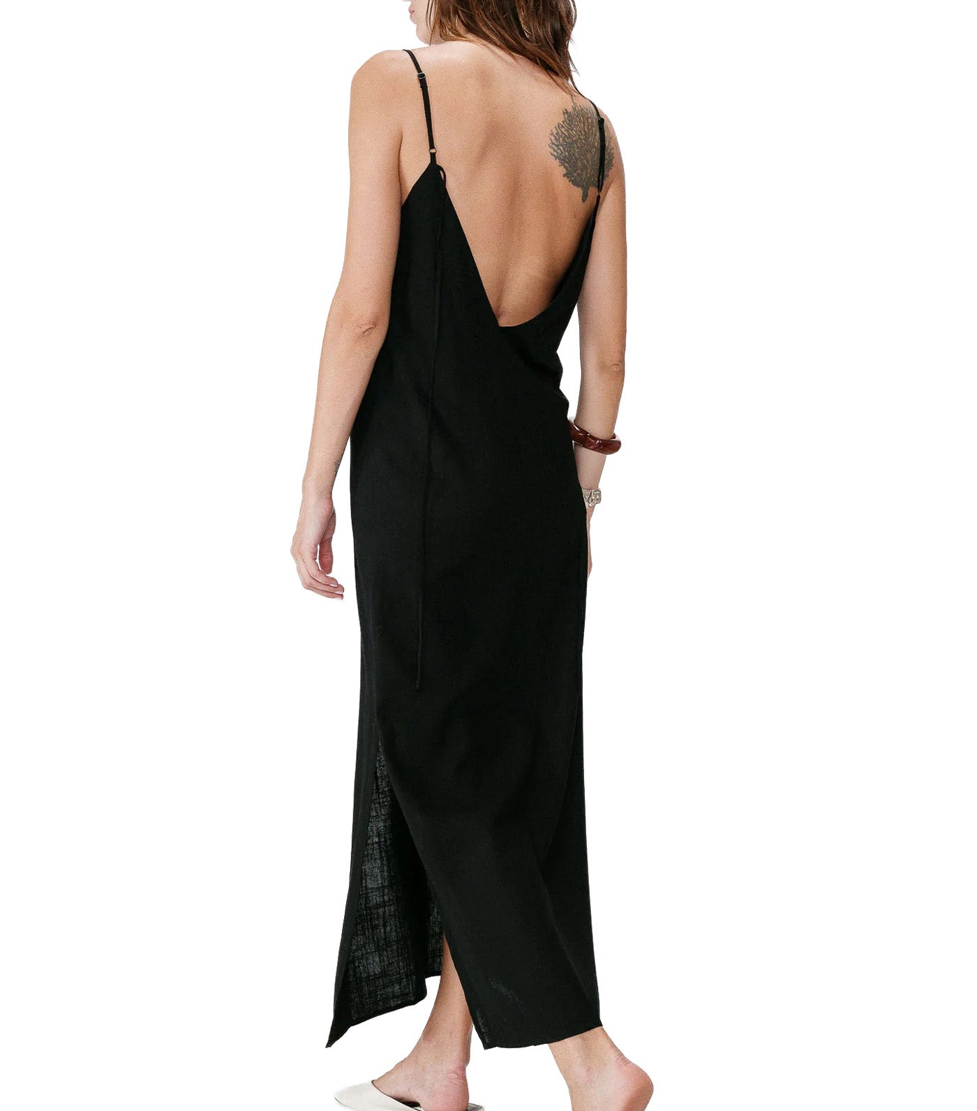 Wendra V-Neck Linen Maxi Dress Black