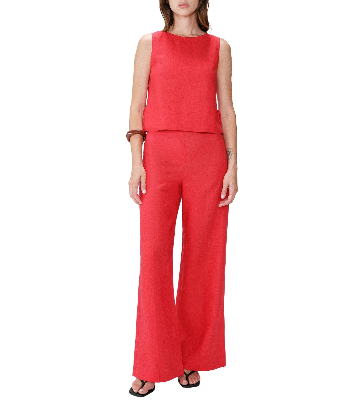 Wesca Straight-Cut Sleeveless Tie-Front Top Red