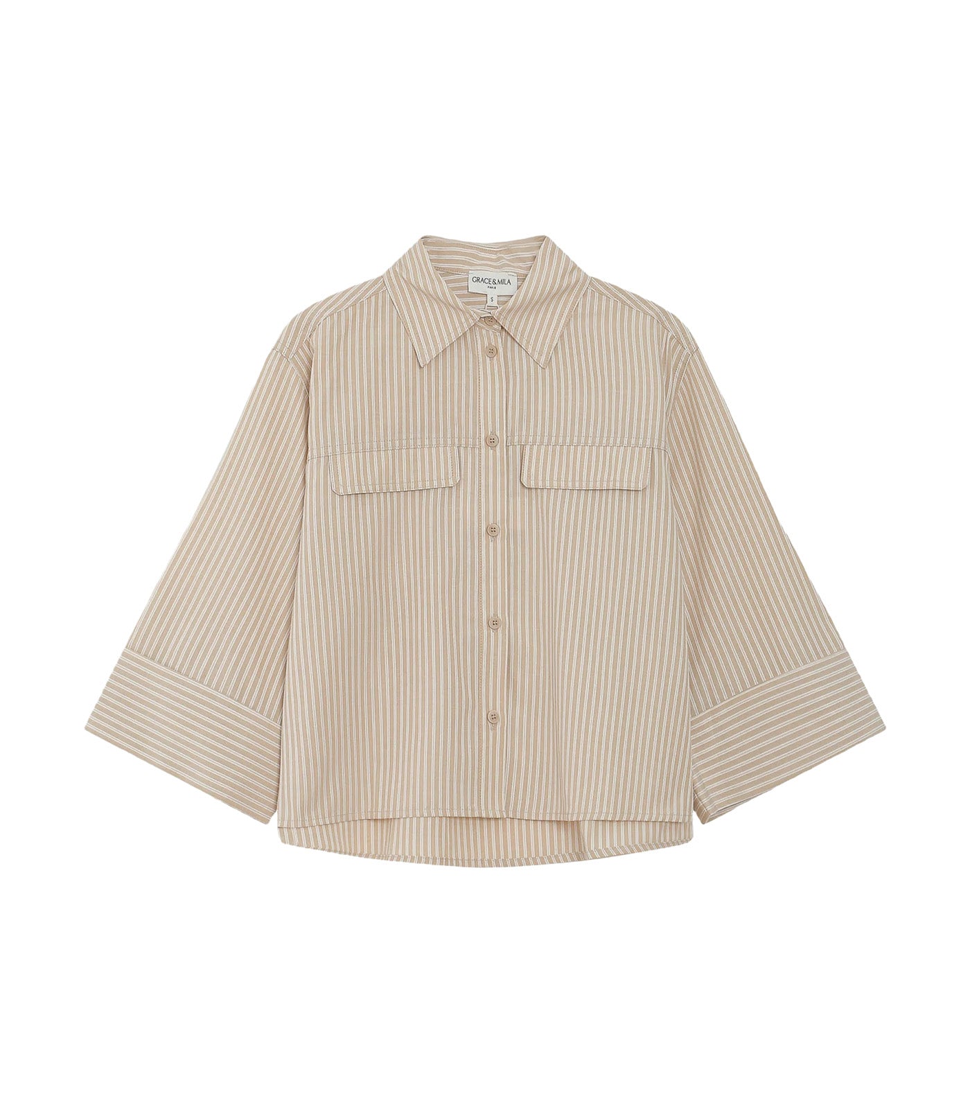 Voice Short Striped Shirt Sand